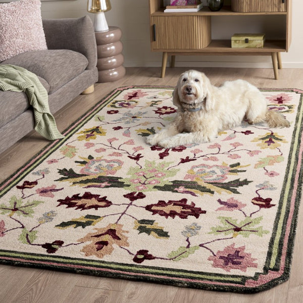 Safavieh Jardin Hand-Tufted Wool Runner Rug Floral Ivory Blush for Hallways and Entryways 5'-0" x 8'-0" JAR370U-5