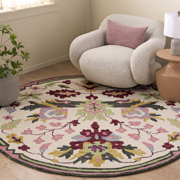 Safavieh Jardin Hand-Tufted Wool Floral Rug Ivory And Pink — 85% Wool, Artisanal Indian Craftsmanship, Cozy Elegance 8'-0" x 10'-0" JAR370U-8