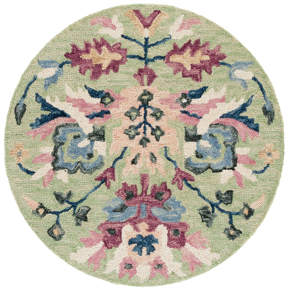 Safavieh Jardin Hand-Tufted Round Area Rug In Sage And Pink Floral Motif — Wool-Cotton Plush Accent 3'-0" x 3'-0" JAR370W-3R