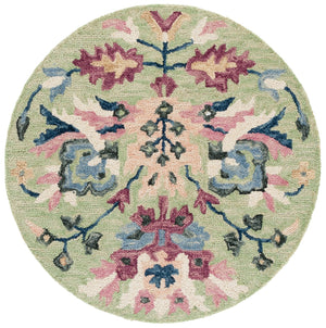 Safavieh Jardin Hand-Tufted Round Area Rug In Sage And Pink Floral Motif — Wool-Cotton Plush Accent 3'-0" x 3'-0" JAR370W-3R