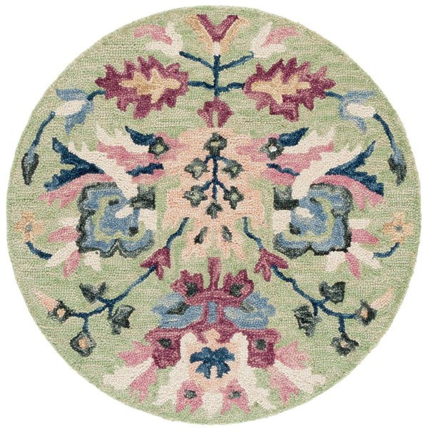 Safavieh Jardin Hand-Tufted Round Area Rug In Sage And Pink Floral Motif — Wool-Cotton Plush Accent 3'-0" x 3'-0" JAR370W-3R