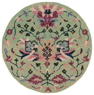 Safavieh Jardin Hand-Tufted Round Area Rug In Sage And Pink Floral Motif — Wool-Cotton Plush Accent 3'-0" x 3'-0" JAR370W-3R