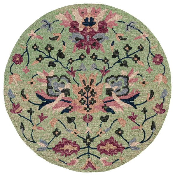 Safavieh Jardin Hand-Tufted Round Area Rug In Sage And Pink Floral Motif — Wool-Cotton Plush Accent 3'-0" x 3'-0" JAR370W-3R