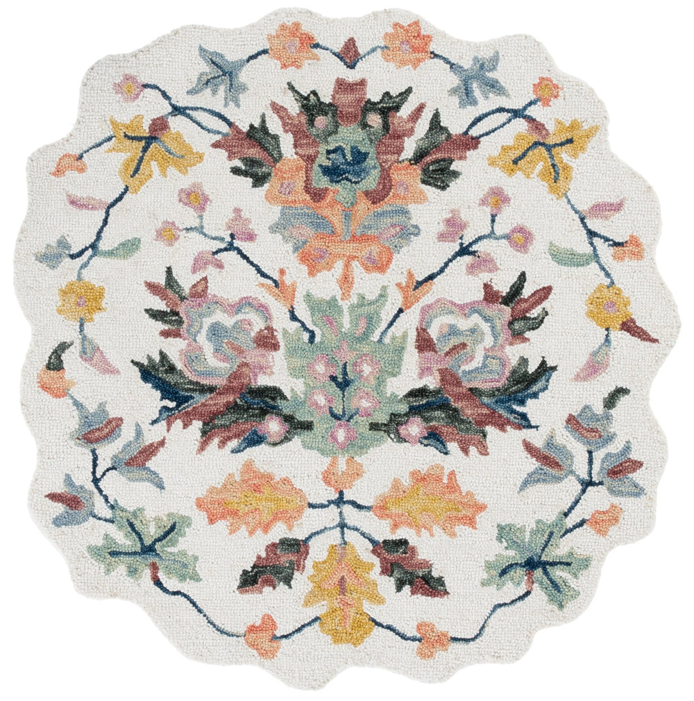 Safavieh Jardin Hand‑Tufted Ivory & Light Green Area Rug — Wool‑Cotton Blend, Low Pile, Floral‑Inspired Accent 4'-0" x 4'-0" JAR370Y-44S