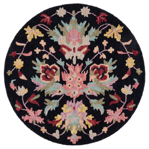 Safavieh Jardin Elegant Hand-tufted Area Rug With Floral Design For Any Home, Soft Wool & Cotton Blend Black ,Pink 85% Wool,15% Cotton Jar370z-4r