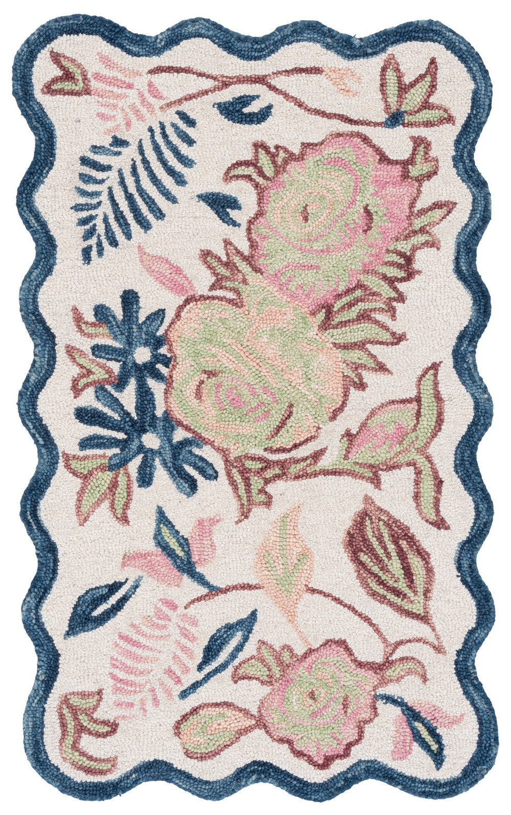Safavieh Jardin Hand-Tufted Wool-Cotton Area Rug With Ivory And Blue Floral Motif, Low-Profile Luxury 1/2" 8'-0" x 10'-0" JAR371M-8