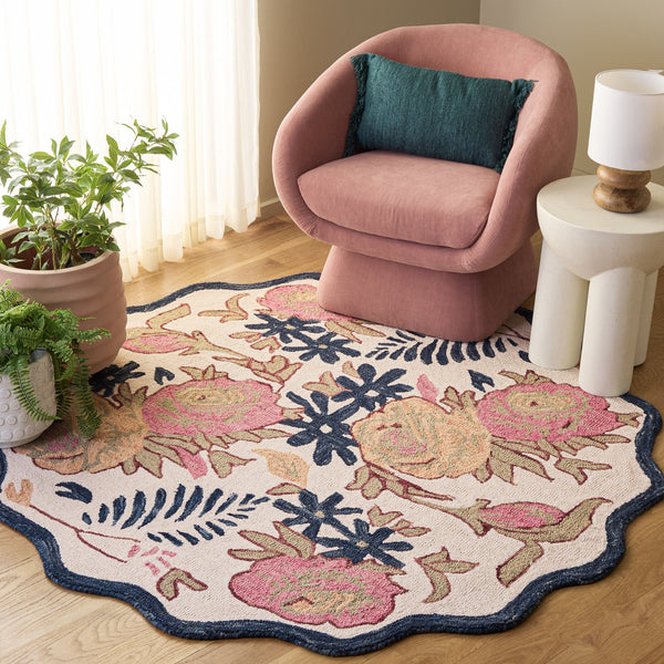 Safavieh Jardin Hand-Tufted Ivory And Blue Floral Area Rug — Wool-Cotton Blend, Low-Profile Elegance For Home 6'-0" x 6'-0" JAR371M-6SQ