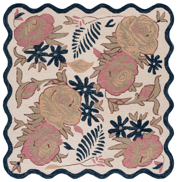 Safavieh Jardin Hand-Tufted Wool-Cotton Area Rug With Ivory And Blue Floral Motif, Low-Profile Luxury 1/2" 8'-0" x 10'-0" JAR371M-8