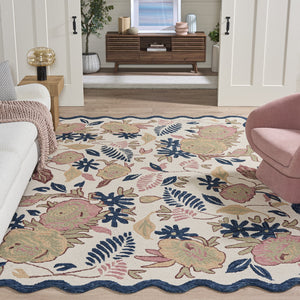 Safavieh Jardin Hand-Tufted Round Area Rug In Ivory & Blue — Wool-Cotton Blend, Floral Motif, Low-Profile Elegance 6'-0" x 6'-0" JAR371M-6R