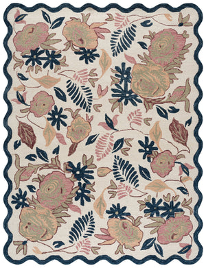 Safavieh Jardin Hand-Tufted Ivory And Blue Floral Area Rug — Wool-Cotton Blend, Low-Profile Elegance For Home 6'-0" x 6'-0" JAR371M-6SQ