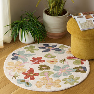 Safavieh Jardin Hand-Tufted Round Area Rug In Ivory & Green Floral Motif, 85% Wool 15% Cotton, Soft Plush 6'-0" x 6'-0" JAR372A-6R