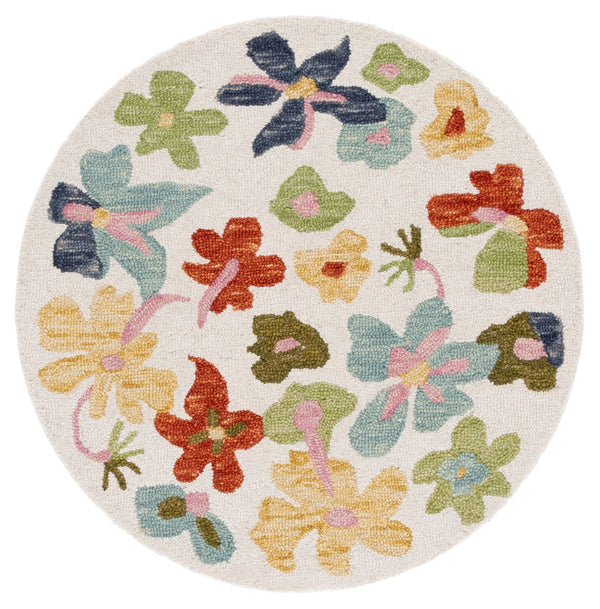 Safavieh Jardin Hand-Tufted Round Area Rug In Ivory & Green Floral Motif, 85% Wool 15% Cotton, Soft Plush 6'-0" x 6'-0" JAR372A-6R