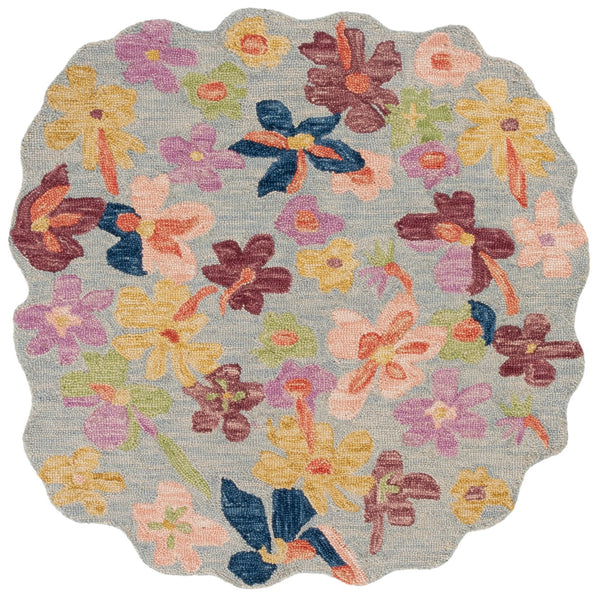 Safavieh Jardin Hand-Tufted Floral Rug In Light Blue & Yellow — 85% Wool, Low-Profile 1/2" Pile, Boho Charm 6'-0" x 6'-0" JAR372L-66S