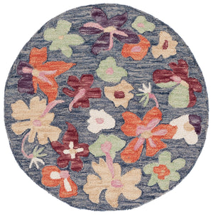 Safavieh Jardin Hand-Tufted Round Rug In Blue Rust Floral — 85% Wool, Low-Profile 1/2" Pile For Cozy Style 6'-0" x 6'-0" JAR372M-6R