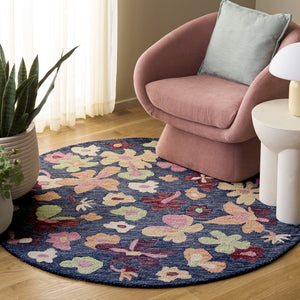Safavieh Jardin Hand-Tufted Round Rug In Blue Rust Floral — 85% Wool, Low-Profile 1/2" Pile For Cozy Style 6'-0" x 6'-0" JAR372M-6R
