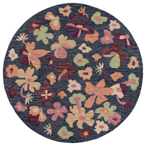 Safavieh Jardin Hand-Tufted Round Rug In Blue Rust Floral — 85% Wool, Low-Profile 1/2" Pile For Cozy Style 6'-0" x 6'-0" JAR372M-6R