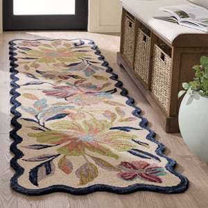 Safavieh Jardin Hand-Tufted Ivory And Blue Square Rug — Wool-Cotton Floral Low-Pile Accent For Living Rooms 6'-0" x 6'-0" JAR373A-6SQ