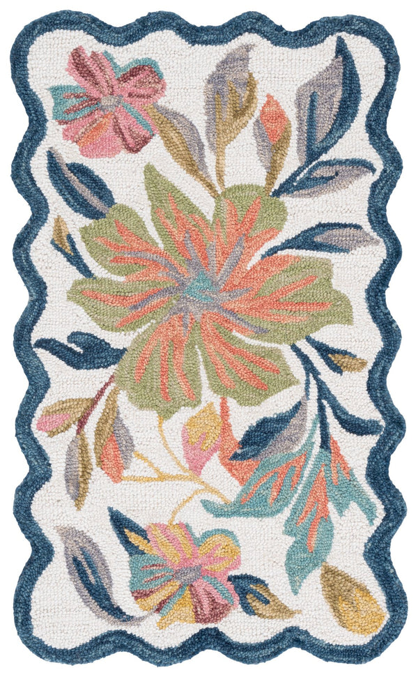 Safavieh Jardin Hand-Tufted Ivory And Blue Floral Rug — Wool-Cotton Blend, Low Pile Elegance For Home Decor 4'-0" x 6'-0" JAR373A-4