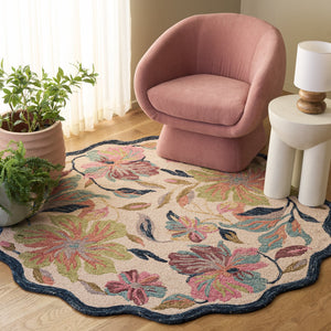 Safavieh Jardin Hand-Tufted Ivory And Blue Square Rug — Wool-Cotton Floral Low-Pile Accent For Living Rooms 6'-0" x 6'-0" JAR373A-6SQ