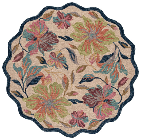 Safavieh Jardin Hand-Tufted Ivory And Blue Square Rug — Wool-Cotton Floral Low-Pile Accent For Living Rooms 6'-0" x 6'-0" JAR373A-6SQ