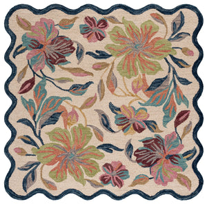 Safavieh Jardin Hand-Tufted Ivory And Blue Square Rug — Wool-Cotton Floral Low-Pile Accent For Living Rooms 6'-0" x 6'-0" JAR373A-6SQ