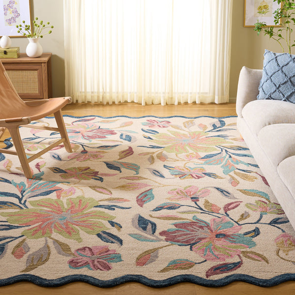 Safavieh Jardin Hand-Tufted Ivory Blue Wool Rug — Floral-Inspired Low Pile, Artisanal Comfort & Durable Style 5'-0" x 8'-0" JAR373A-5