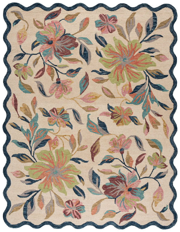Safavieh Jardin Hand-Tufted Ivory And Blue Floral Rug — Wool-Cotton Blend, Low Pile Elegance For Home Decor 4'-0" x 6'-0" JAR373A-4