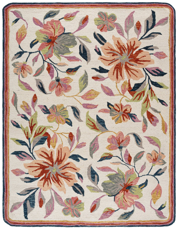 Safavieh Jardin Ivory Rust Area Rug — Hand-Tufted Wool-Cotton Plush 1/2" Pile, Floral Accent For Farmhouse DéCor 4'-0" x 6'-0" JAR373P-4