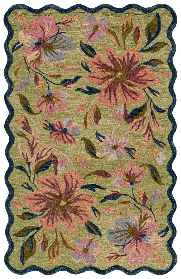 Safavieh Jardin Hand‑Tufted Round Wool Rug With Painterly Light Green & Blue Florals, Soft Durable Texture 6'-0" x 6'-0" JAR373Y-6R