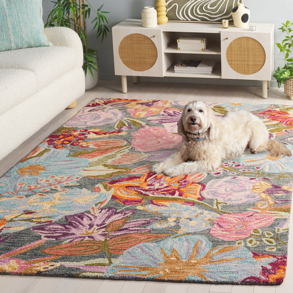 Safavieh Jardin Hand‑Tufted Floral Area Rug In Soothing Green & Light Blue Wool‑Cotton Blend, Low Profile 4'-0" x 6'-0" JAR374Y-4