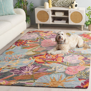 Safavieh Jardin Hand-Tufted Green & Light Blue Floral Rug, Wool-Cotton Blend, Artisanal Indian Craft For Cozy Elegance 9'-0" x 12'-0" JAR374Y-9