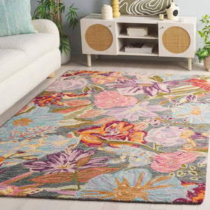 Safavieh Jardin Hand-Tufted Green & Light Blue Floral Rug, Wool-Cotton Blend, Artisanal Indian Craft For Cozy Elegance 9'-0" x 12'-0" JAR374Y-9