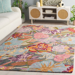 Safavieh Jardin Elegant Floral Area Rug - Hand Tufted Wool Blend - Timeless Serenity For Your Living Space Green ,Light Blue 85% Wool,15% Cotton Jar374y-8