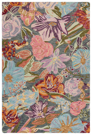 Safavieh Jardin Hand‑Tufted Floral Area Rug In Soothing Green & Light Blue Wool‑Cotton Blend, Low Profile 4'-0" x 6'-0" JAR374Y-4