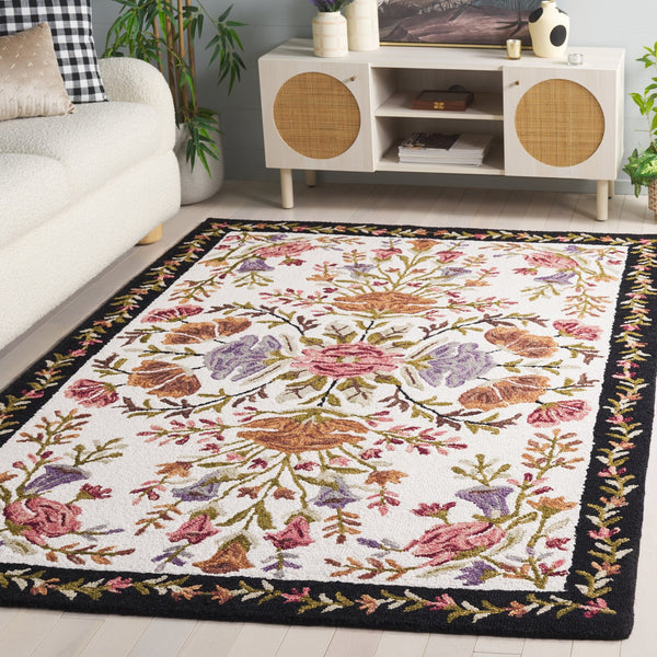 Safavieh Jardin Handcrafted 5x8 Ivory And Black Rug – Elegant Floral Design, Cozy Comfort, Durable Wool Blend Ivory ,Black 85% Wool,15% Cotton Jar376a-5