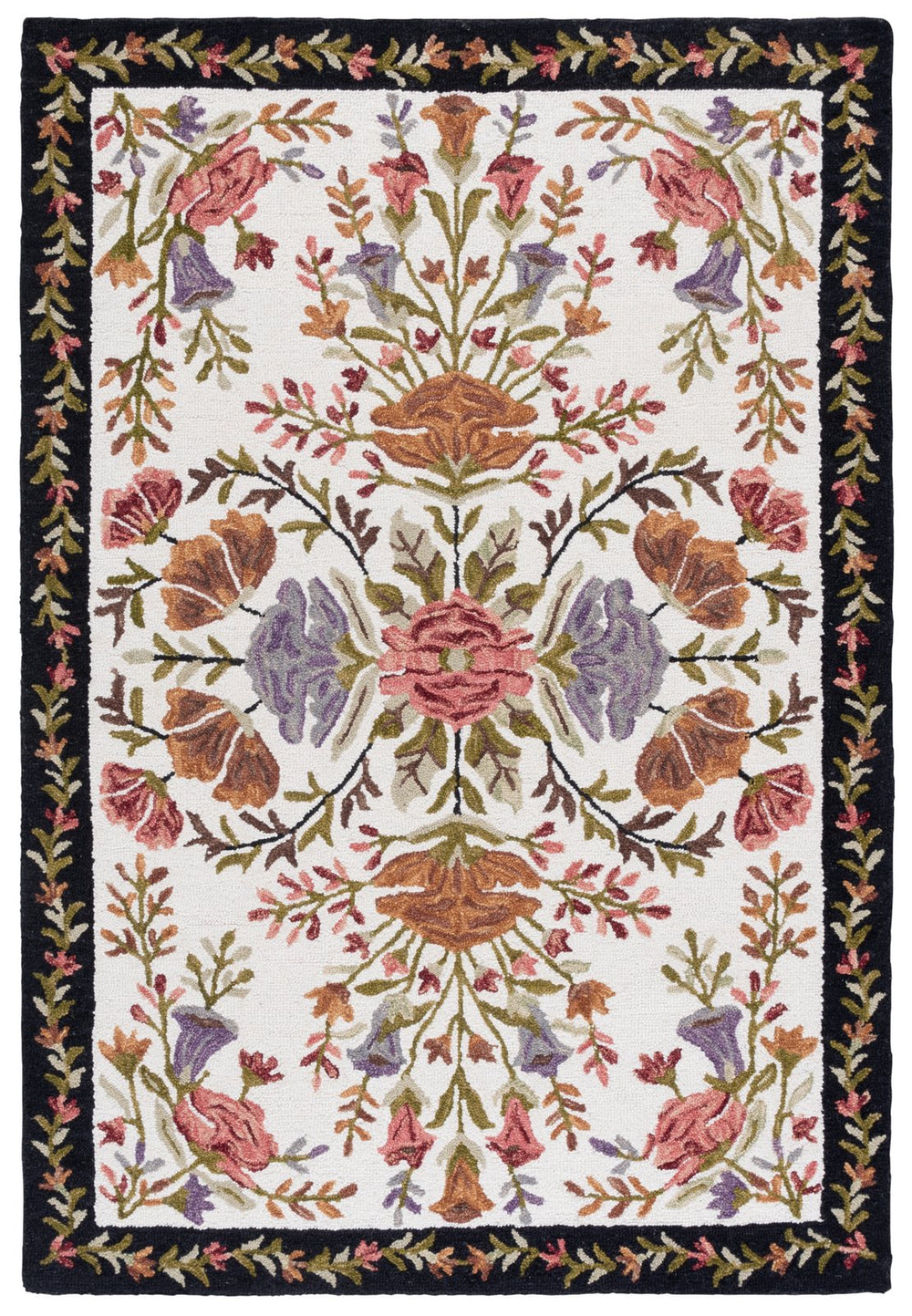 Safavieh Jardin Handcrafted 5x8 Ivory And Black Rug – Elegant Floral Design, Cozy Comfort, Durable Wool Blend Ivory ,Black 85% Wool,15% Cotton Jar376a-5
