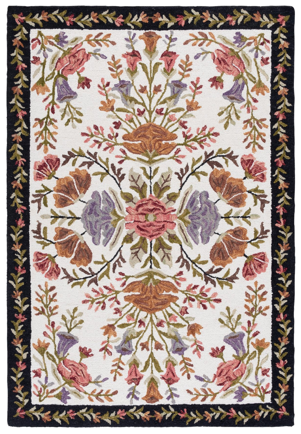 Safavieh Jardin Ivory Black Floral Rug — Hand-Tufted Wool-Cotton Blend, Low-Profile Comfort & Timeless Style 6'-0" x 6'-0" JAR376A-6SQ