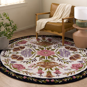 Safavieh Jardin Hand-Tufted Ivory And Black Floral Rug, Wool-Cotton Blend, Low-Profile Luxury For Living Spaces 4'-0" x 6'-0" JAR376A-4