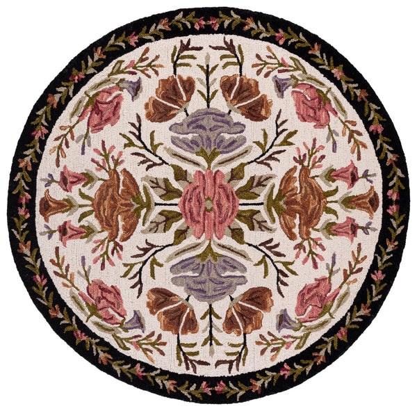 Safavieh Jardin Hand-Tufted Ivory & Black Floral Round Rug, Wool-Cotton Blend, Low-Profile Comfort And Style 6'-0" x 6'-0" JAR376A-6R