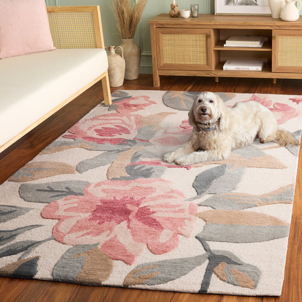 Safavieh Jardin Hand‑Tufted Ivory And Pink Runner Rug — Wool‑Cotton Blend, Low‑Pile Floral Accent For Hallways 2'-3" x 8'-0" JAR404U-28