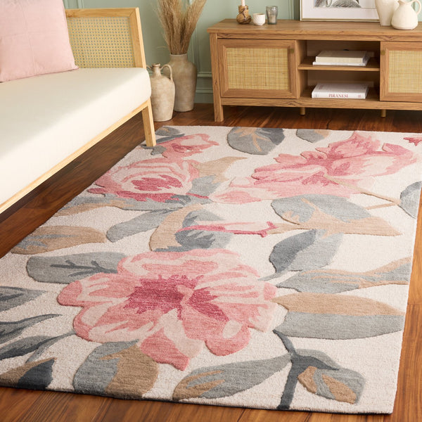 Safavieh Jardin Hand‑Tufted Ivory And Pink Runner Rug — Wool‑Cotton Blend, Low‑Pile Floral Accent For Hallways 2'-3" x 8'-0" JAR404U-28