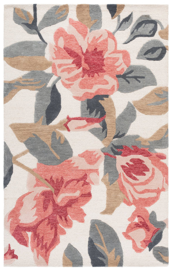 Safavieh Jardin Hand‑Tufted Ivory And Pink Runner Rug — Wool‑Cotton Blend, Low‑Pile Floral Accent For Hallways 2'-3" x 8'-0" JAR404U-28