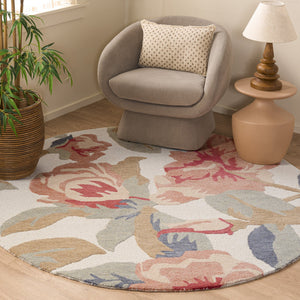 Safavieh Jardin Hand‑Tufted Ivory And Pink Runner Rug — Wool‑Cotton Blend, Low‑Pile Floral Accent For Hallways 2'-3" x 8'-0" JAR404U-28