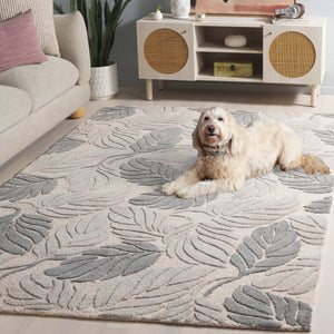 Safavieh Jardin Hand-Tufted Round Rug In Grey Ivory Floral-Tropical Motif — Wool-Cotton Blend, Low Pile Komfort 6'-0" x 6'-0" JAR425F-6R