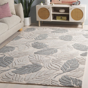 Safavieh Jardin Hand-Tufted Round Rug In Grey Ivory Floral-Tropical Motif — Wool-Cotton Blend, Low Pile Komfort 6'-0" x 6'-0" JAR425F-6R
