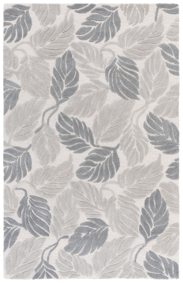 Safavieh Jardin Hand-Tufted Round Rug In Grey Ivory Floral-Tropical Motif — Wool-Cotton Blend, Low Pile Komfort 6'-0" x 6'-0" JAR425F-6R