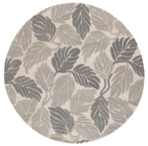 Safavieh Jardin Hand-Tufted Round Rug In Grey Ivory Floral-Tropical Motif — Wool-Cotton Blend, Low Pile Komfort 6'-0" x 6'-0" JAR425F-6R