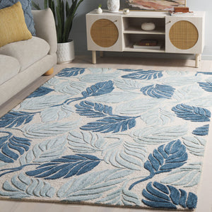 Safavieh Jardin Hand-Tufted Round Blue Ivory Area Rug — Wool-Cotton Blend, Low-Profile Comfort & Timeless Style 6'-0" x 6'-0" JAR425M-6R