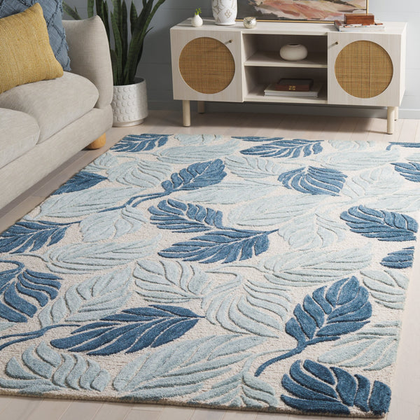 Safavieh Jardin Hand-Tufted Blue Ivory Area Rug — Subtle Floral-Tropical Motif, Wool-Cotton Low Pile Elegance 6'-0" x 6'-0" JAR425M-6SQ