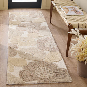 Safavieh Jardin Hand-Tufted Round Rug Grey Ivory — Wool-Cotton Blend, Low Pile Floral Motif For Living Spaces 6'-0" x 6'-0" JAR467F-6R